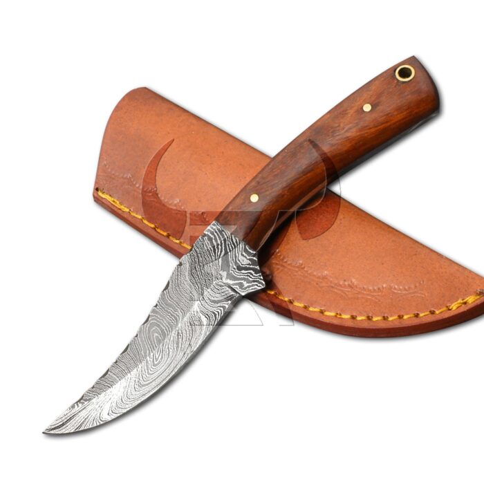 Handmade Damascus Skinner knife with sheath | Rosewood Fixed Blade knife | Hunting knife - Image 1