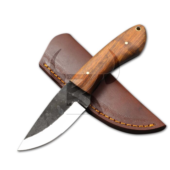 Hand Forged Bushcraft knife with Rosewood Handle and Leather Sheath – CAMPER X4 - Image 1