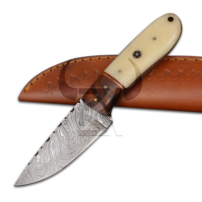 Bone Handle Damacus Skinning knife with Sheath | Bushcraft knife | Handmade knife - Image 1