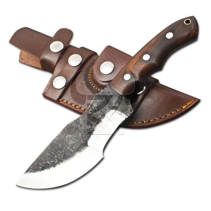 Hand Forged Bushcraft Tracker knife with Rosewood Handle and Leather Sheath - Image 1